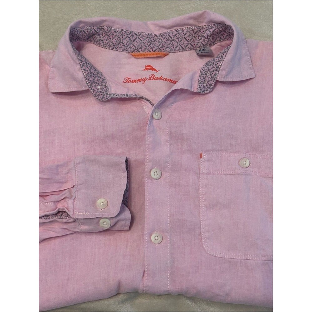 Tommy Bahama Pink Linen Blend Long Sleeve Button Down Shirt Size M